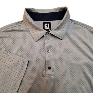 FootJoy FJ Golf Polo Shadow Wood Mens Sz XL Grey With Navy Dots & Inside Collar
